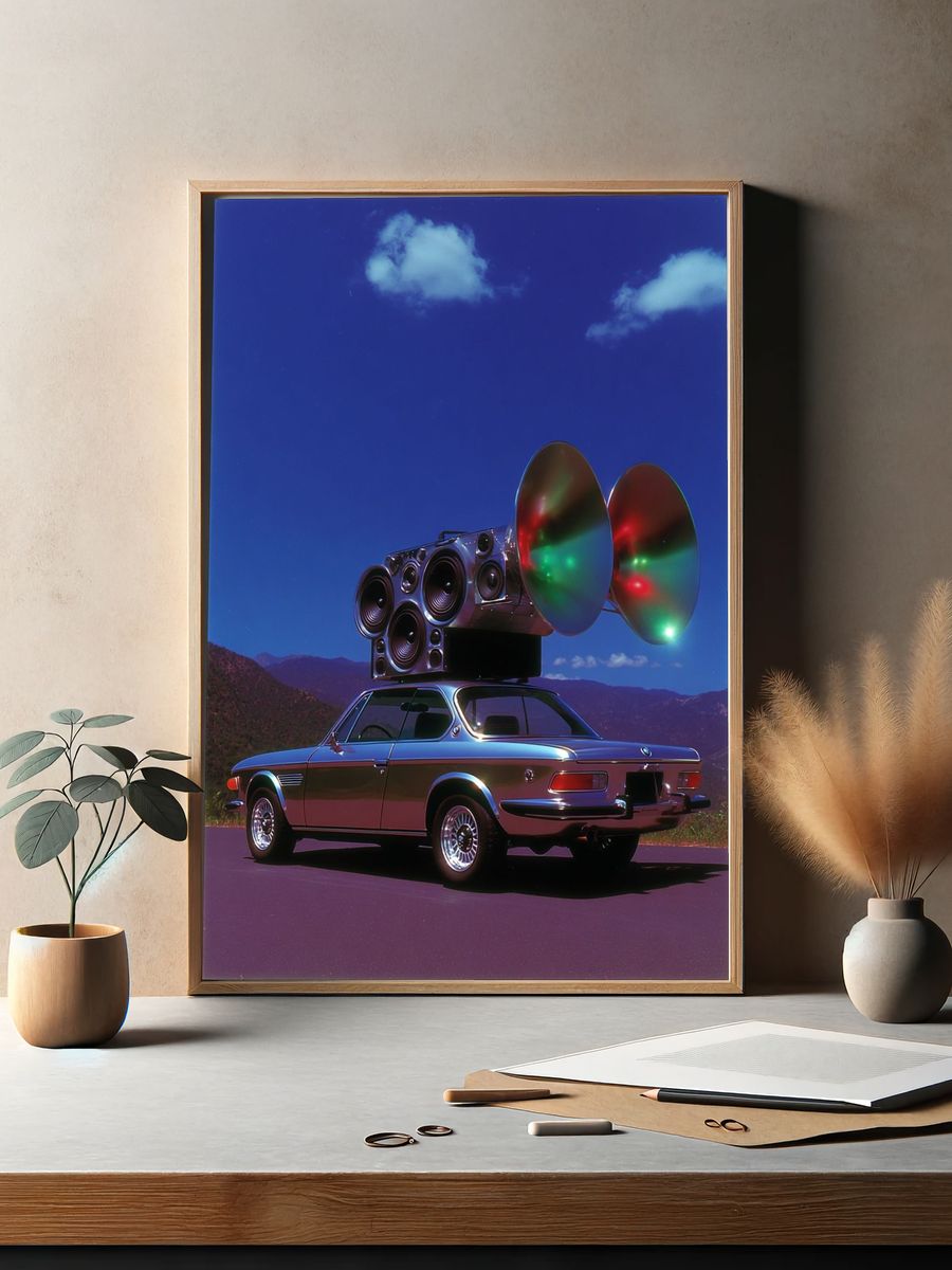 Retro Sound System Car Poster. — room view 2