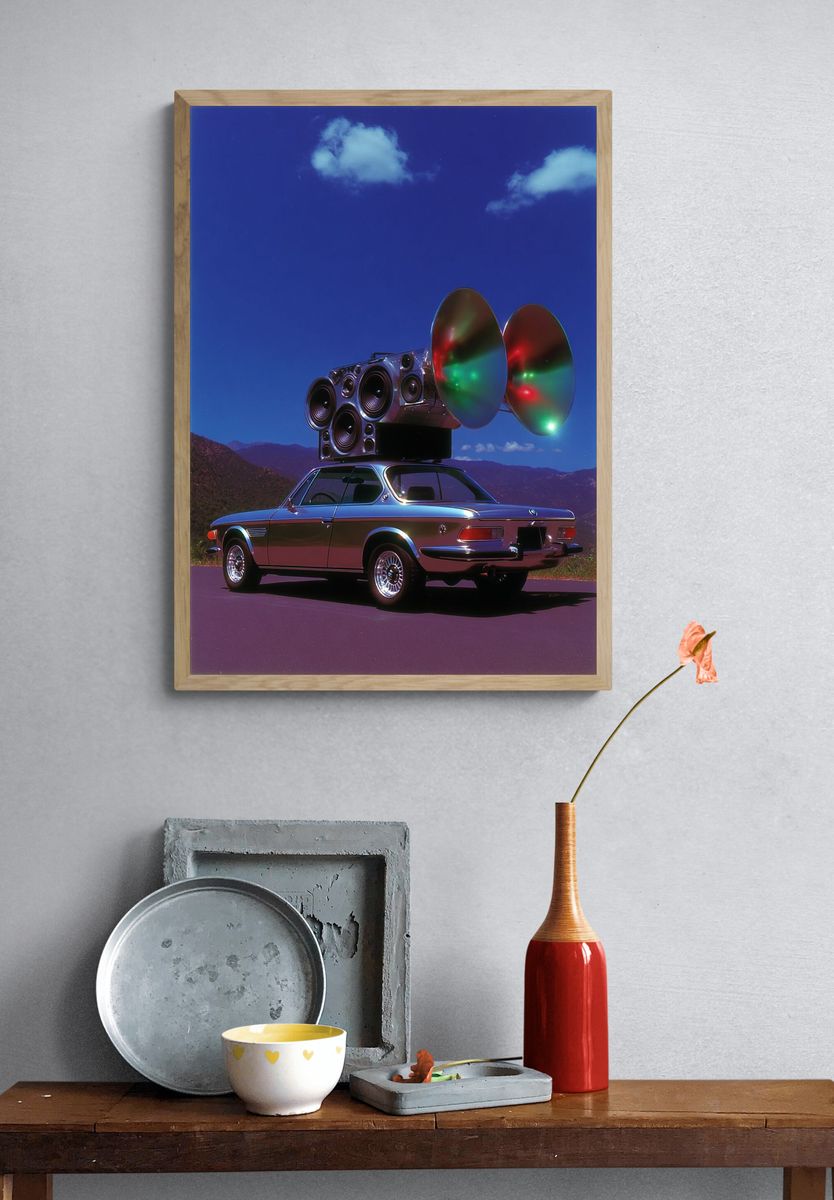 Retro Sound System Car Poster. — room view 3