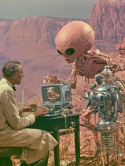 Retro Sci-Fi Desert Encounter Poster.