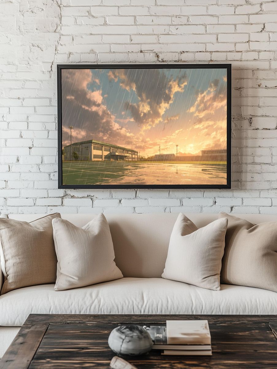 Rainy Sunset at School — Digital Art Print. — room view 1