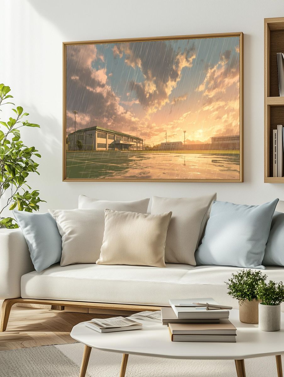 Rainy Sunset at School — Digital Art Print. — room view 2