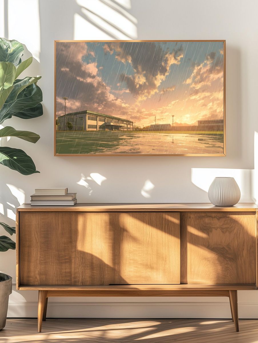 Rainy Sunset at School — Digital Art Print. — room view 3