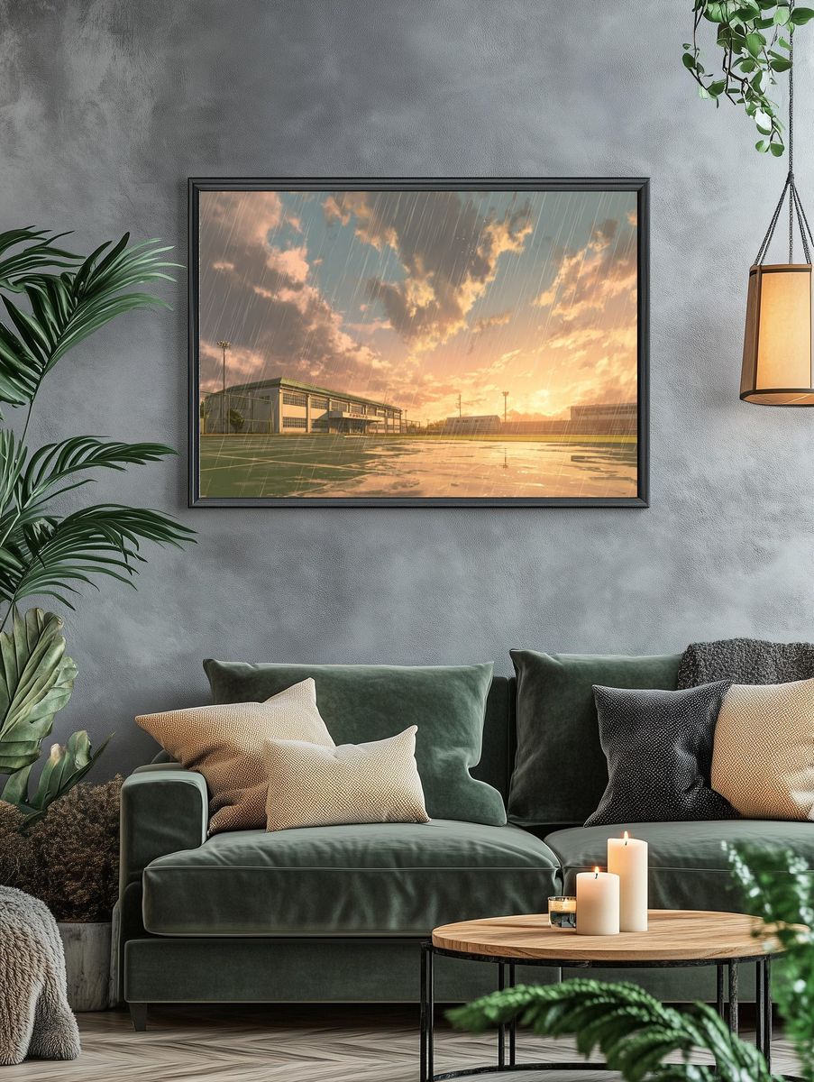 Rainy Sunset at School — Digital Art Print. — room view 4