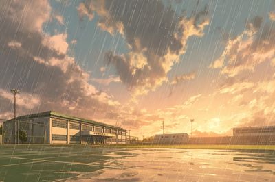 Rainy Sunset at School — Digital Art Print. poster print