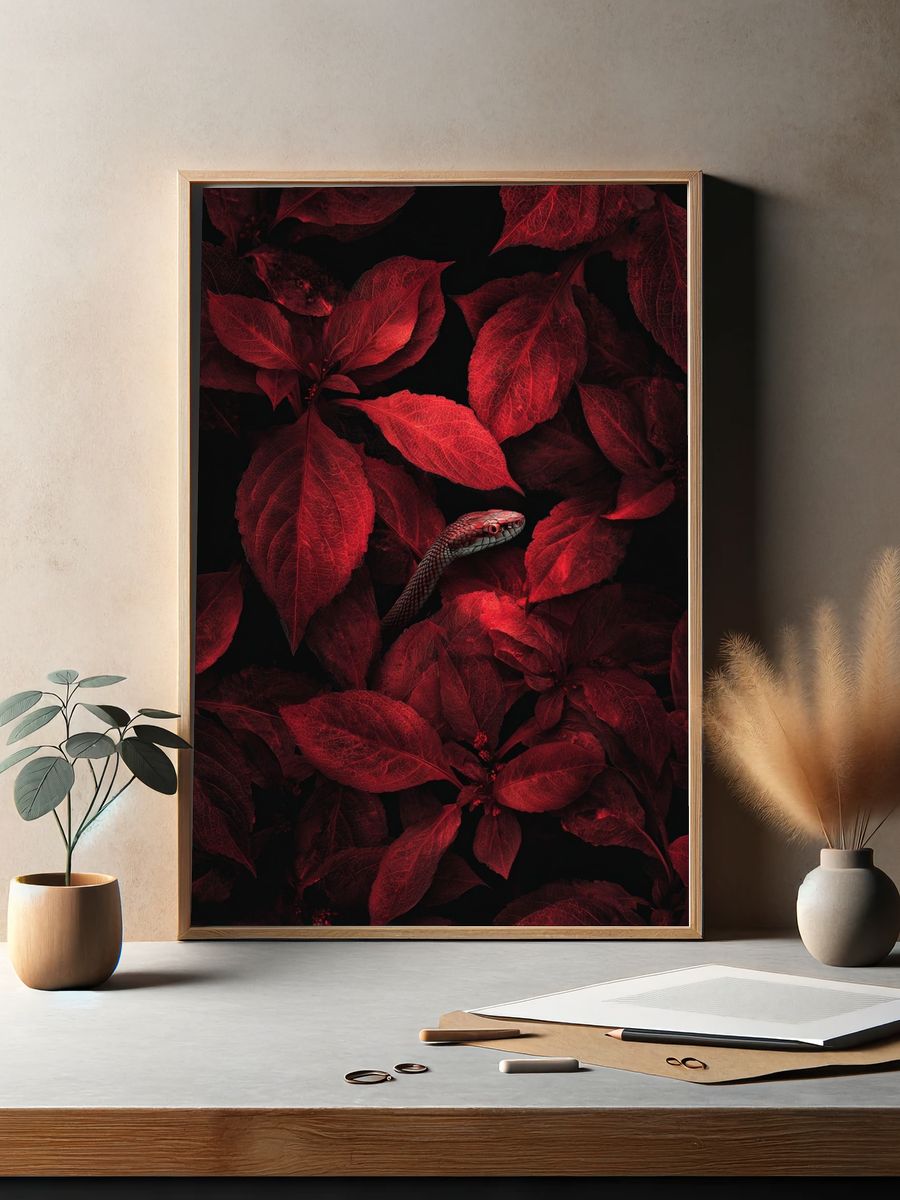 Red Snake Among Leaves — Nature Print. — room view 2