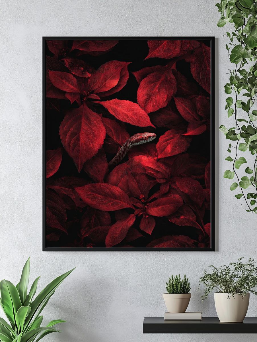 Red Snake Among Leaves — Nature Print. — room view 4