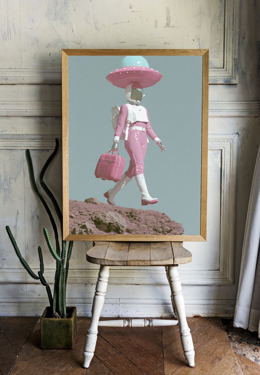 Retro Space Traveler — Surreal Print. room preview