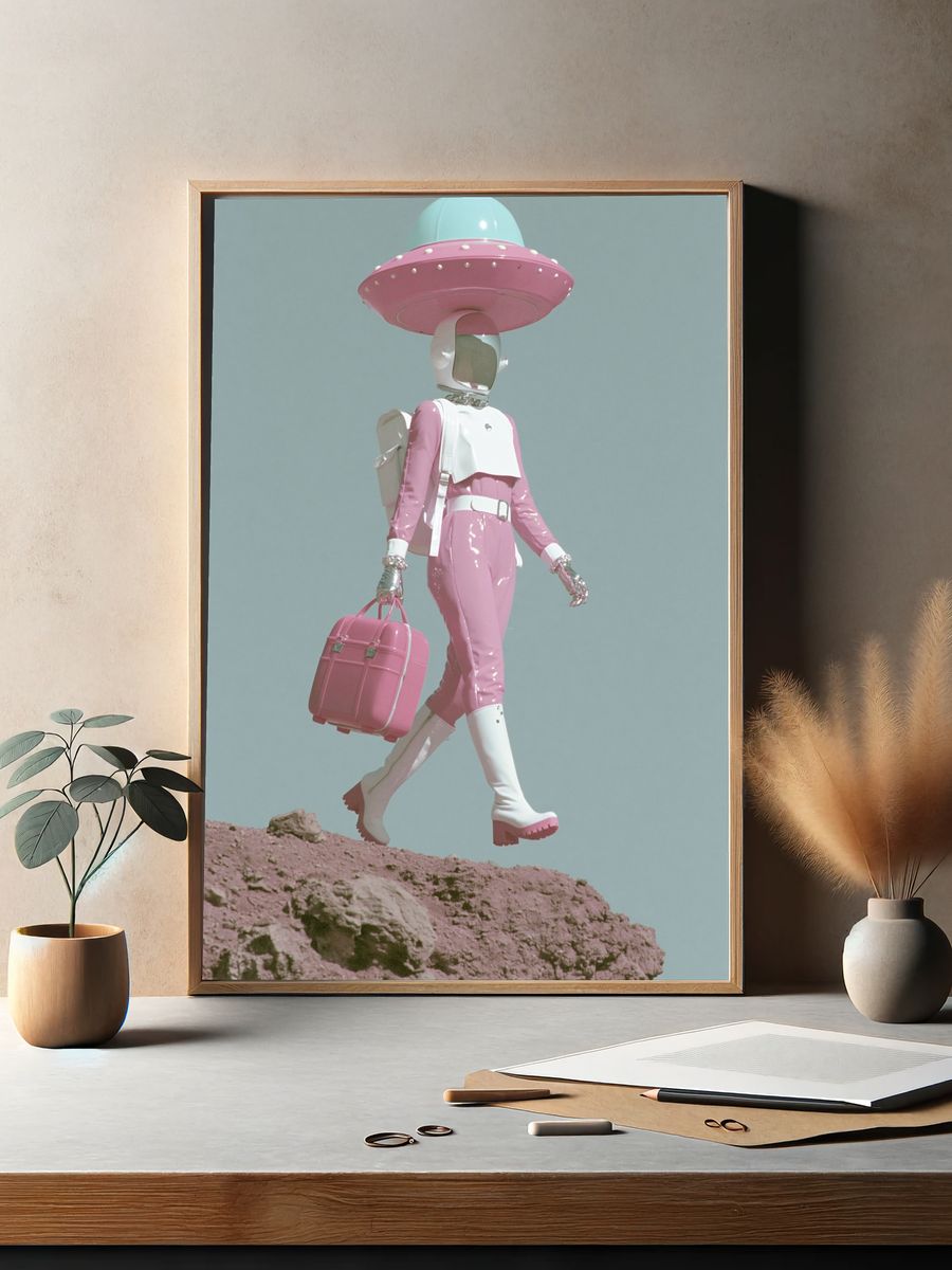 Retro Space Traveler — Surreal Print. — room view 2