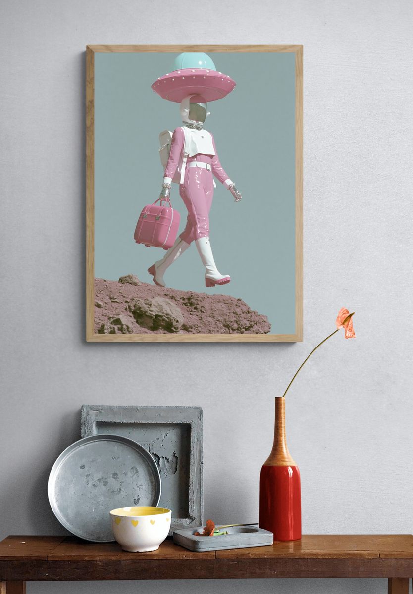 Retro Space Traveler — Surreal Print. — room view 3