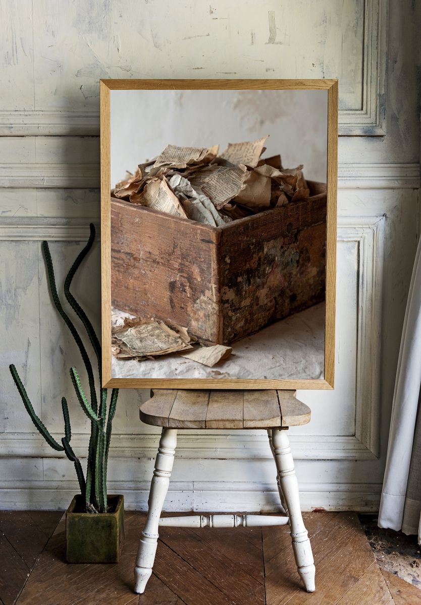 Rustic Paper Box Still Life Print. — room view 1