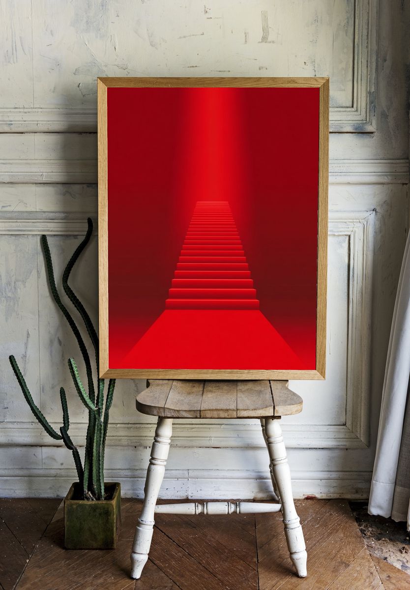 Red Staircase — Minimalist Print room preview