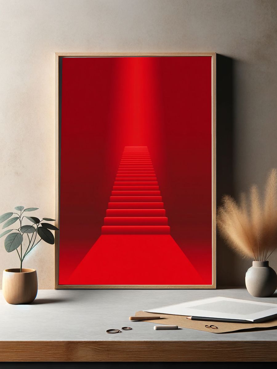 Red Staircase — Minimalist Print. — room view 2