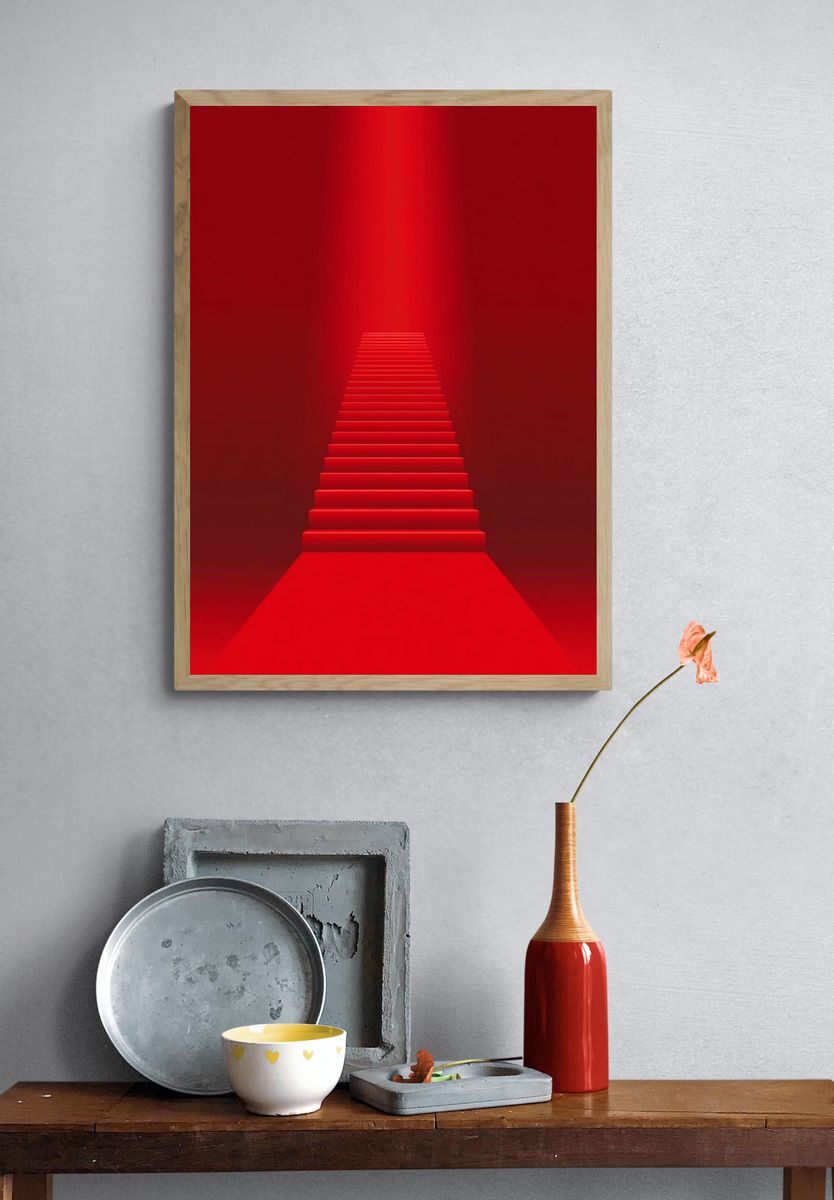 Red Staircase — Minimalist Print. — room view 3