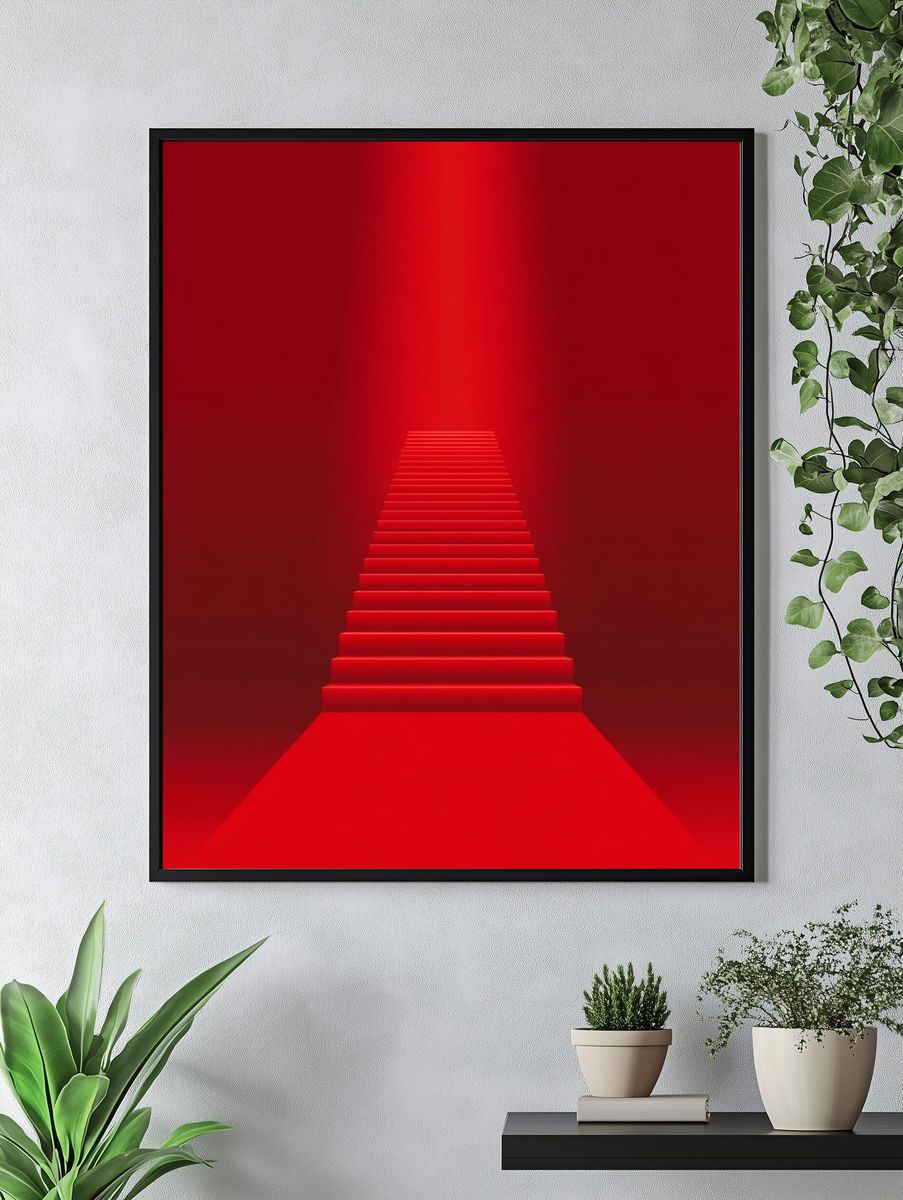 Red Staircase — Minimalist Print. — room view 4