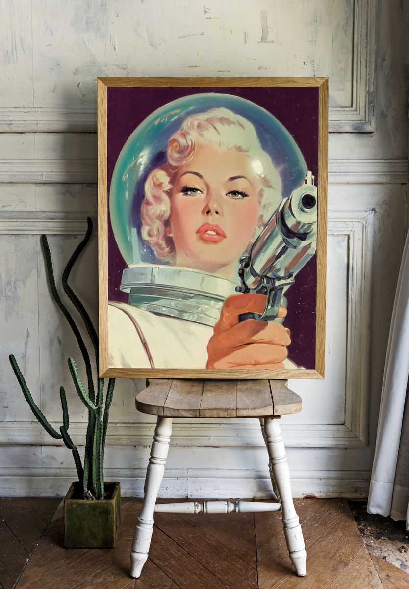 Retro Space Woman — Vintage Print room preview