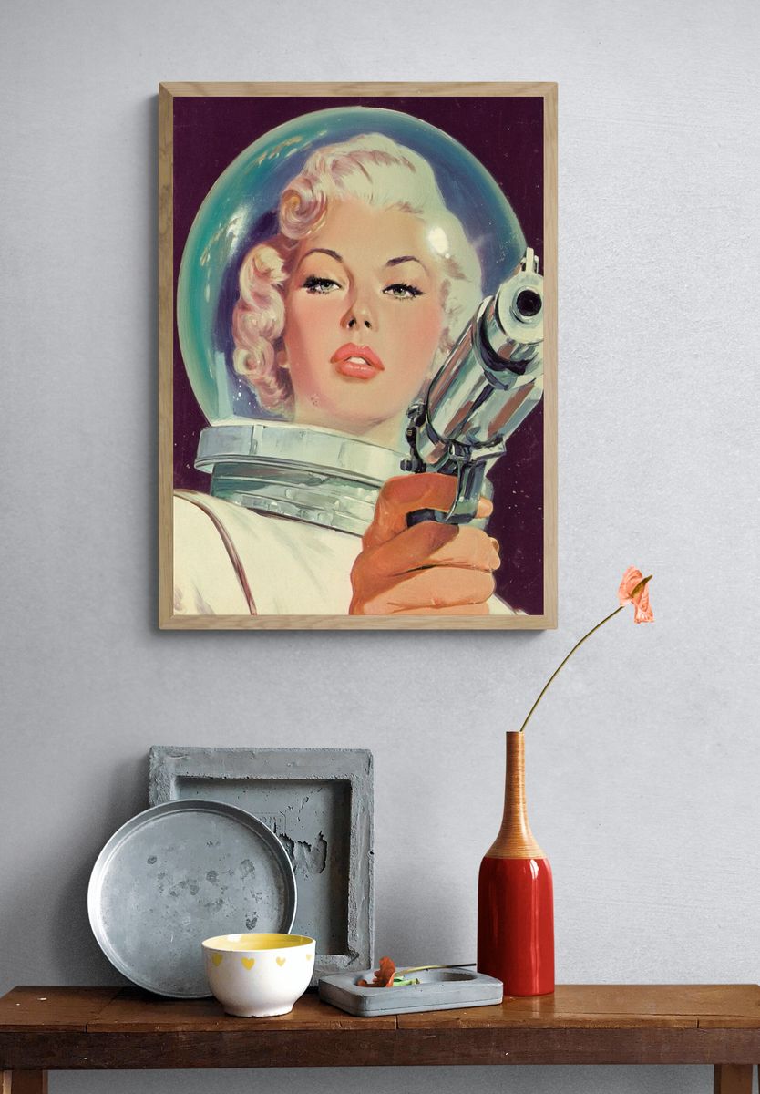 Retro Space Woman — Vintage Print. — room view 3
