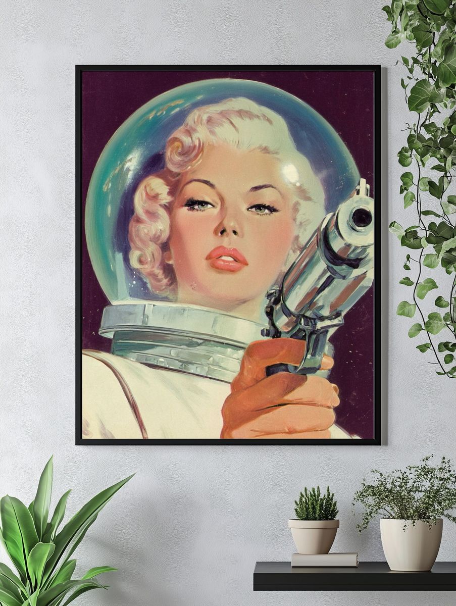 Retro Space Woman — Vintage Print. — room view 4