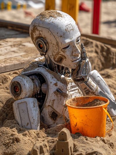 Robot in Sand — Contemporary Print. poster print