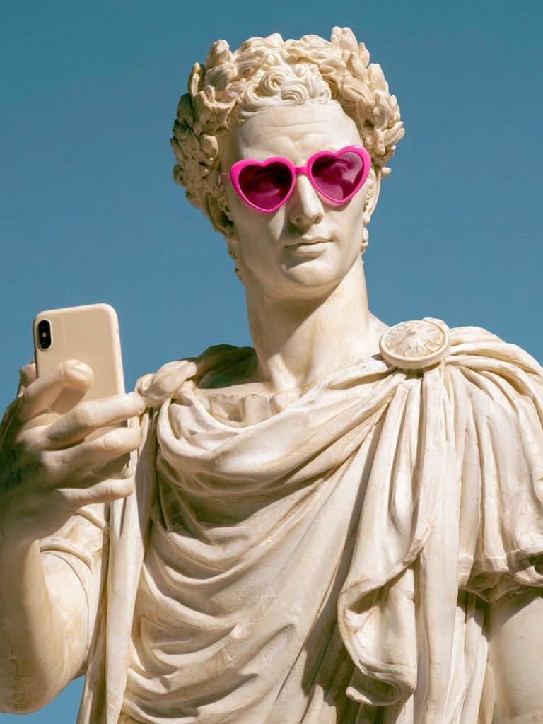 Roman Statue Selfie Photography Poster. poster detail