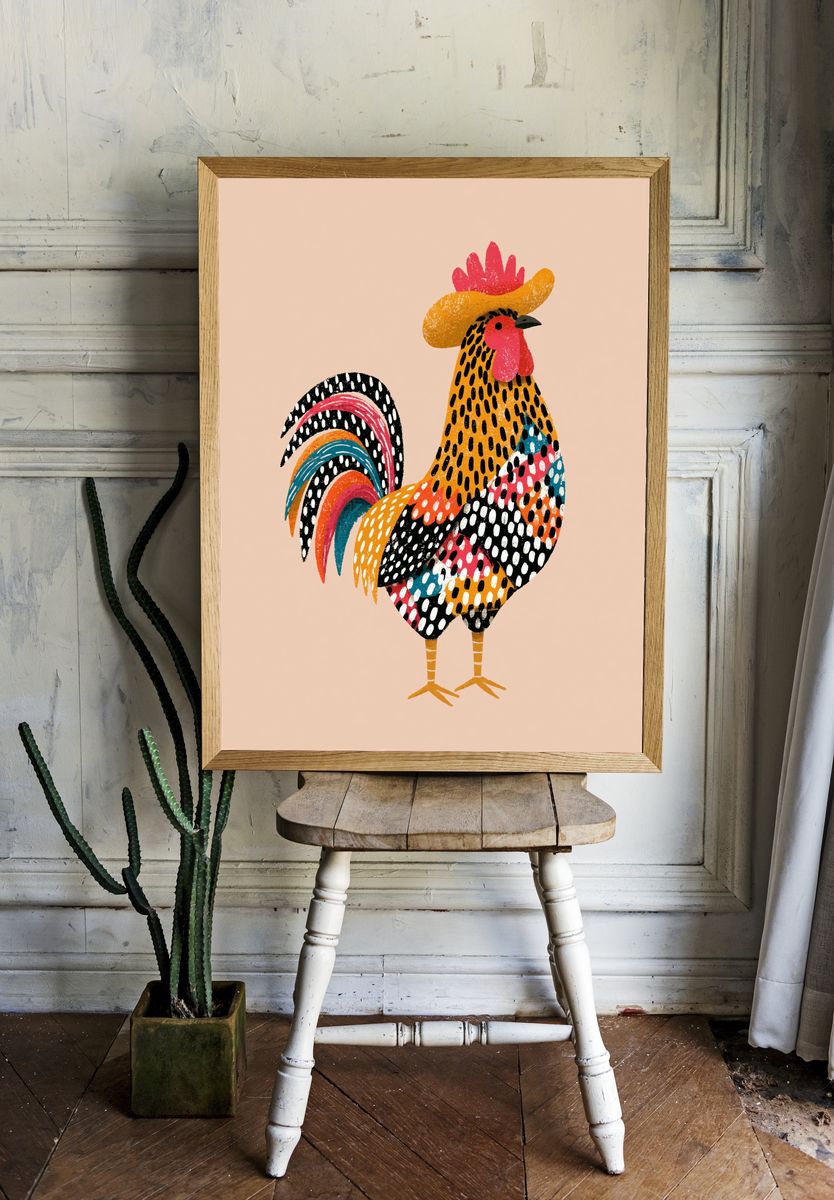 Colorful Rooster Illustration Poster. room preview
