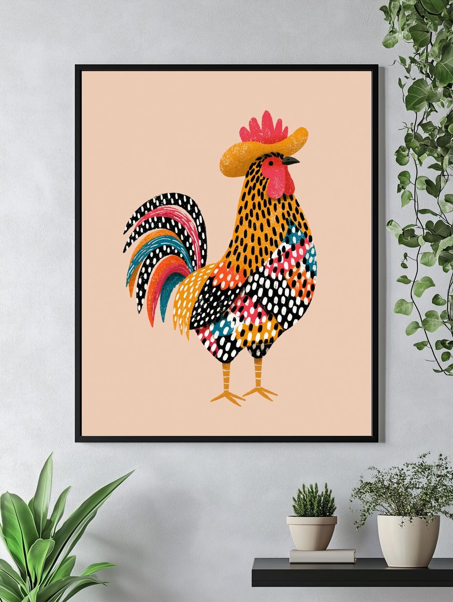 Colorful Rooster Illustration Poster. — room view 4