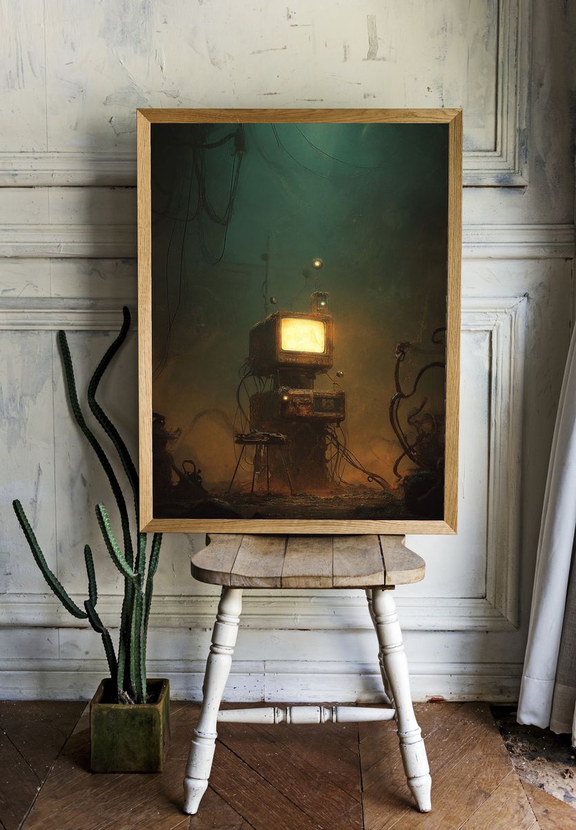 Retro Futuristic Computer — Digital Art Print. — room view 1