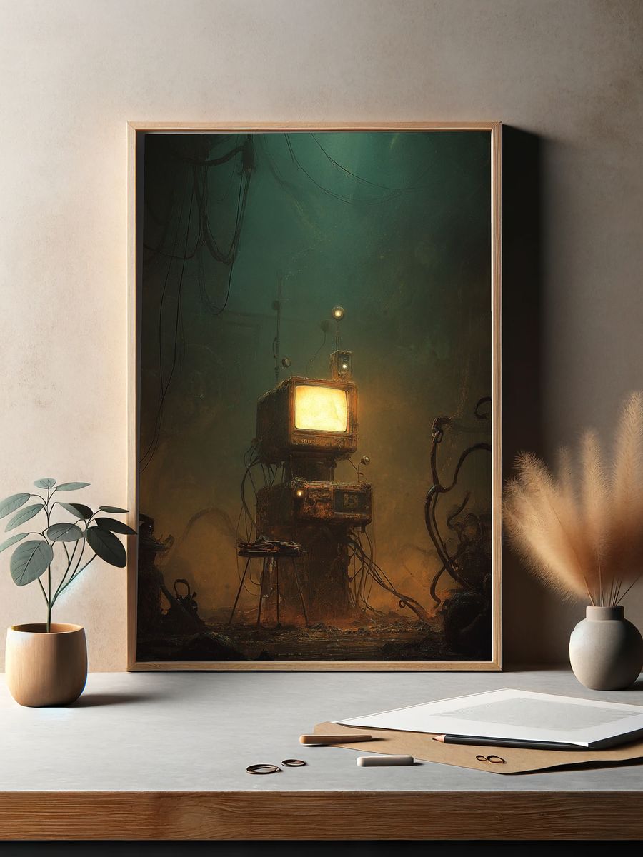 Retro Futuristic Computer — Digital Art Print. — room view 2