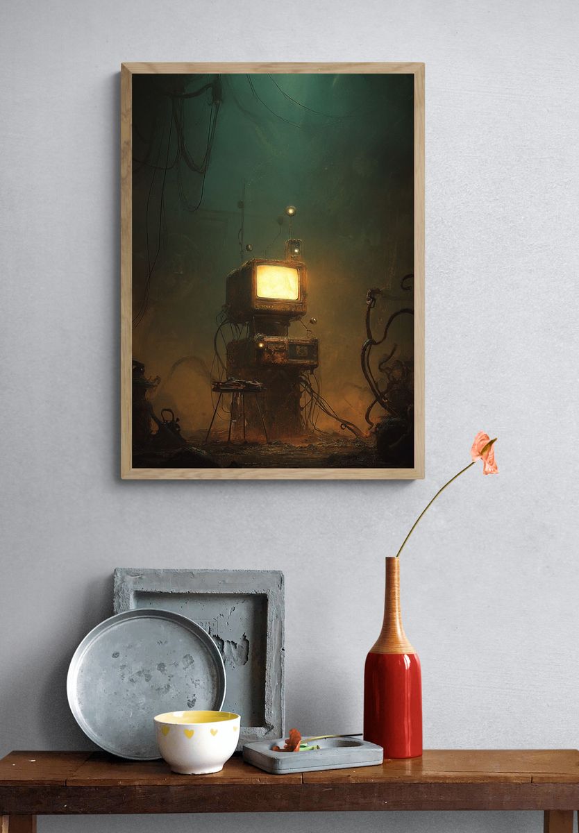 Retro Futuristic Computer — Digital Art Print. — room view 3