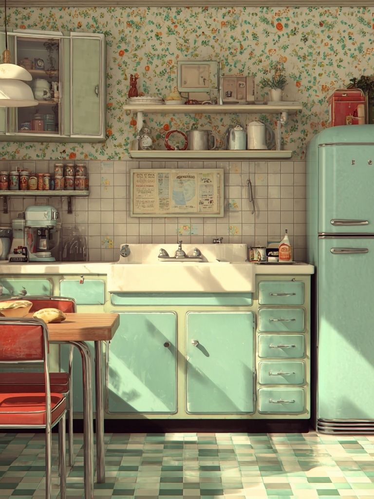 Retro Mint Kitchen Poster. poster detail