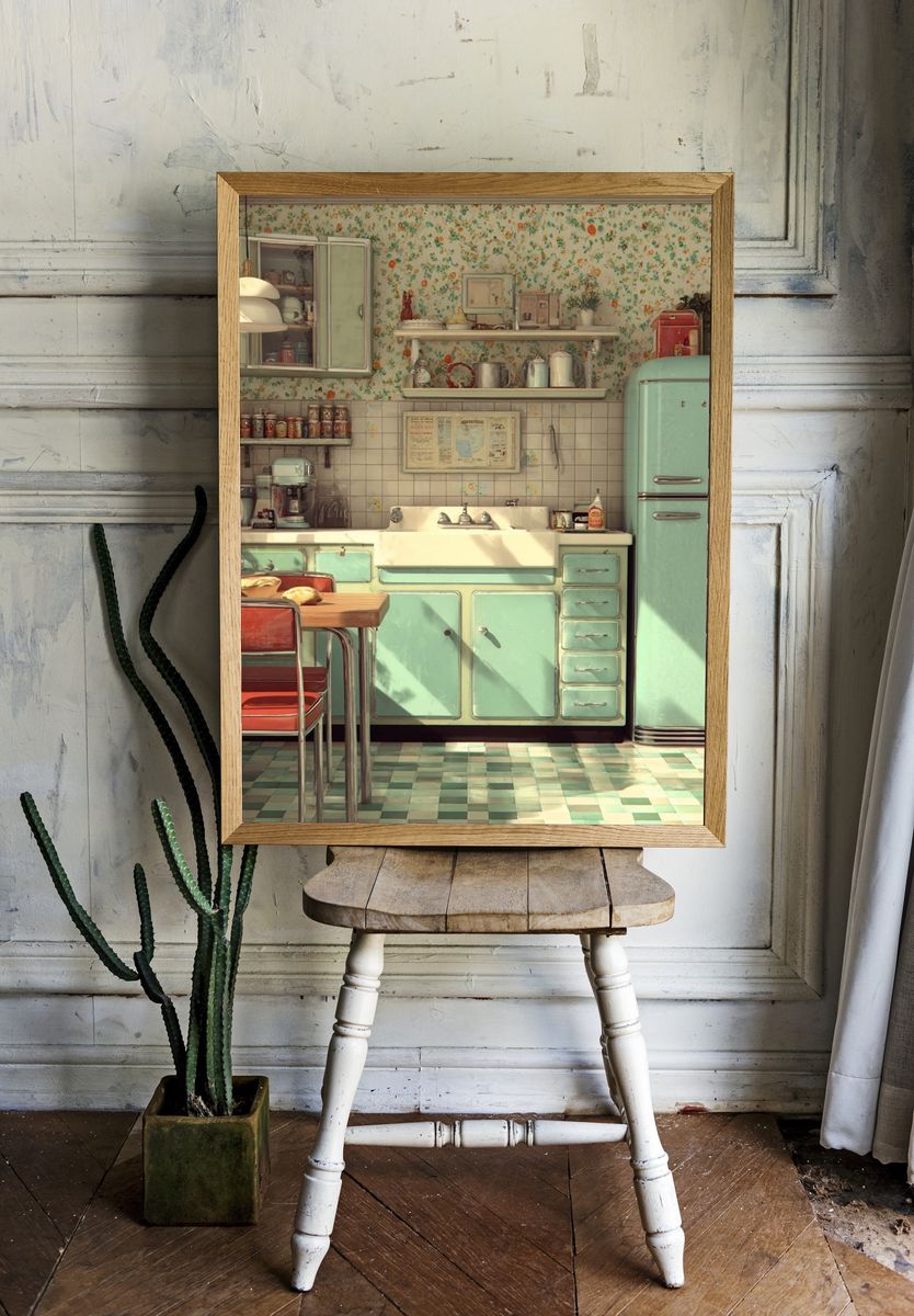 Retro Mint Kitchen Poster room preview