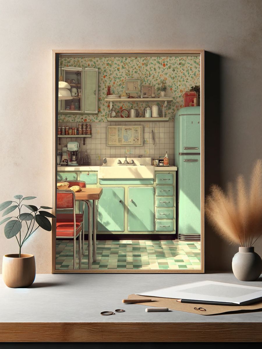 Retro Mint Kitchen Poster. — room view 2