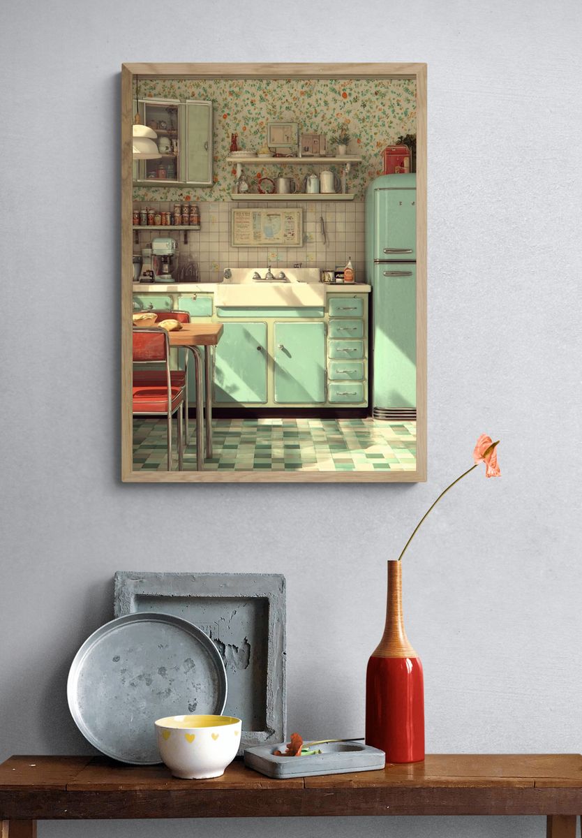 Retro Mint Kitchen Poster. — room view 3
