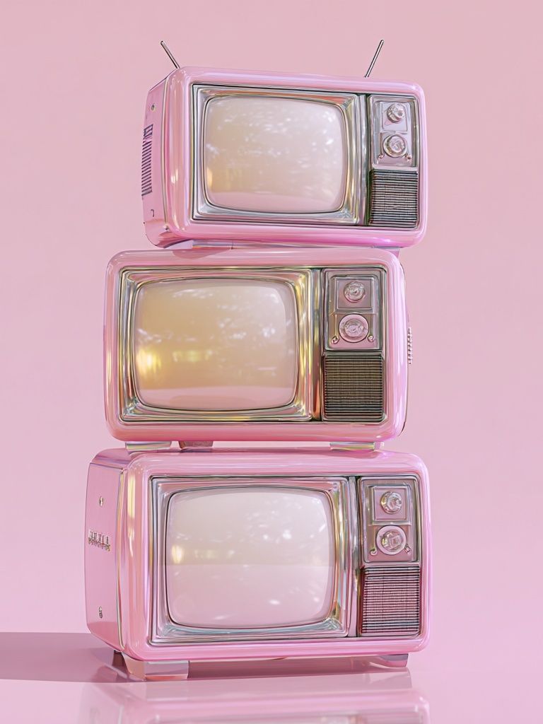 Retro Pink Television Stack Poster. poster detail