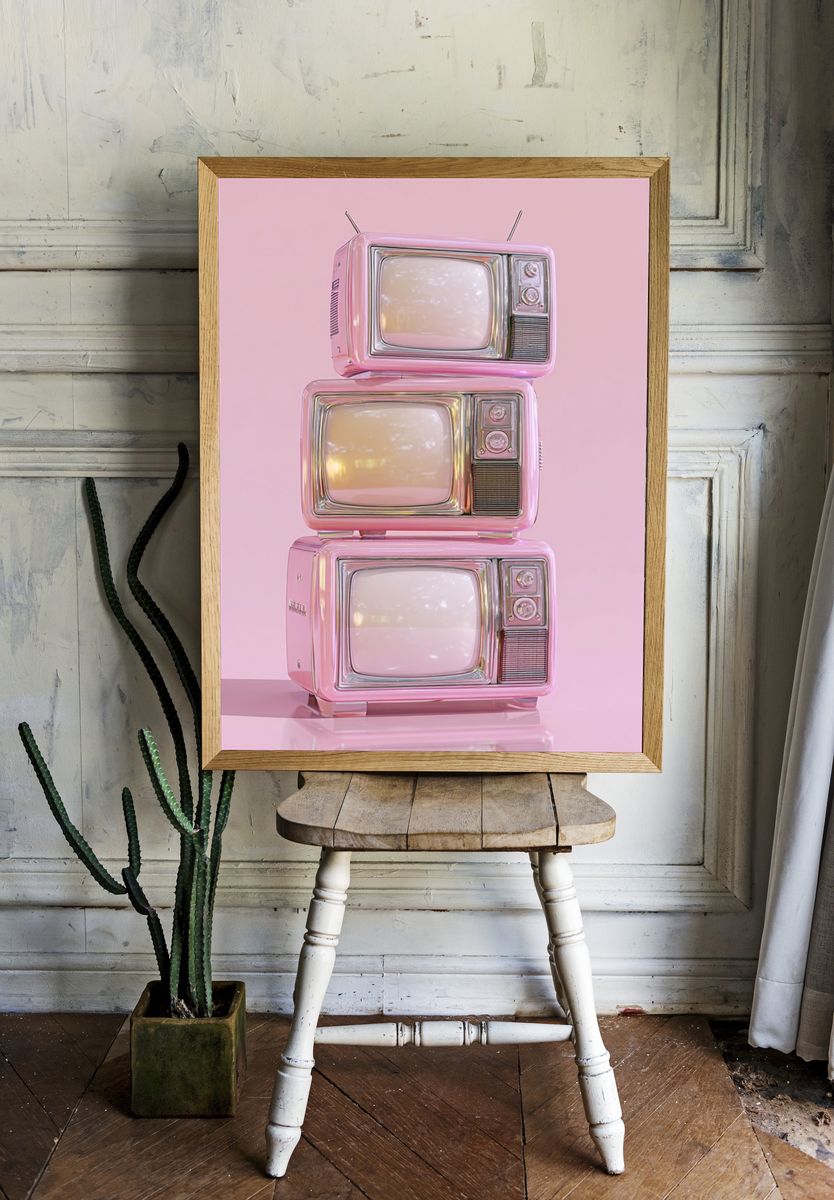 Retro Pink Television Stack Poster room preview