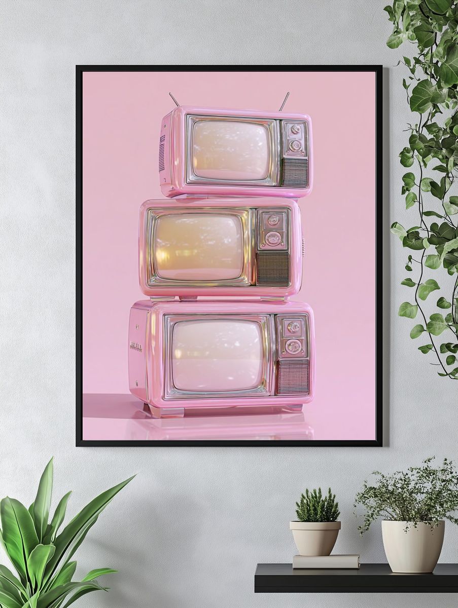 Retro Pink Television Stack Poster. — room view 4