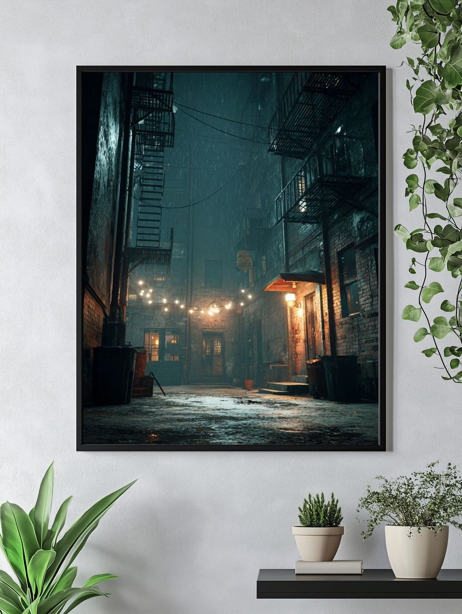 Rainy Urban Alley Photography Poster. — room view 4