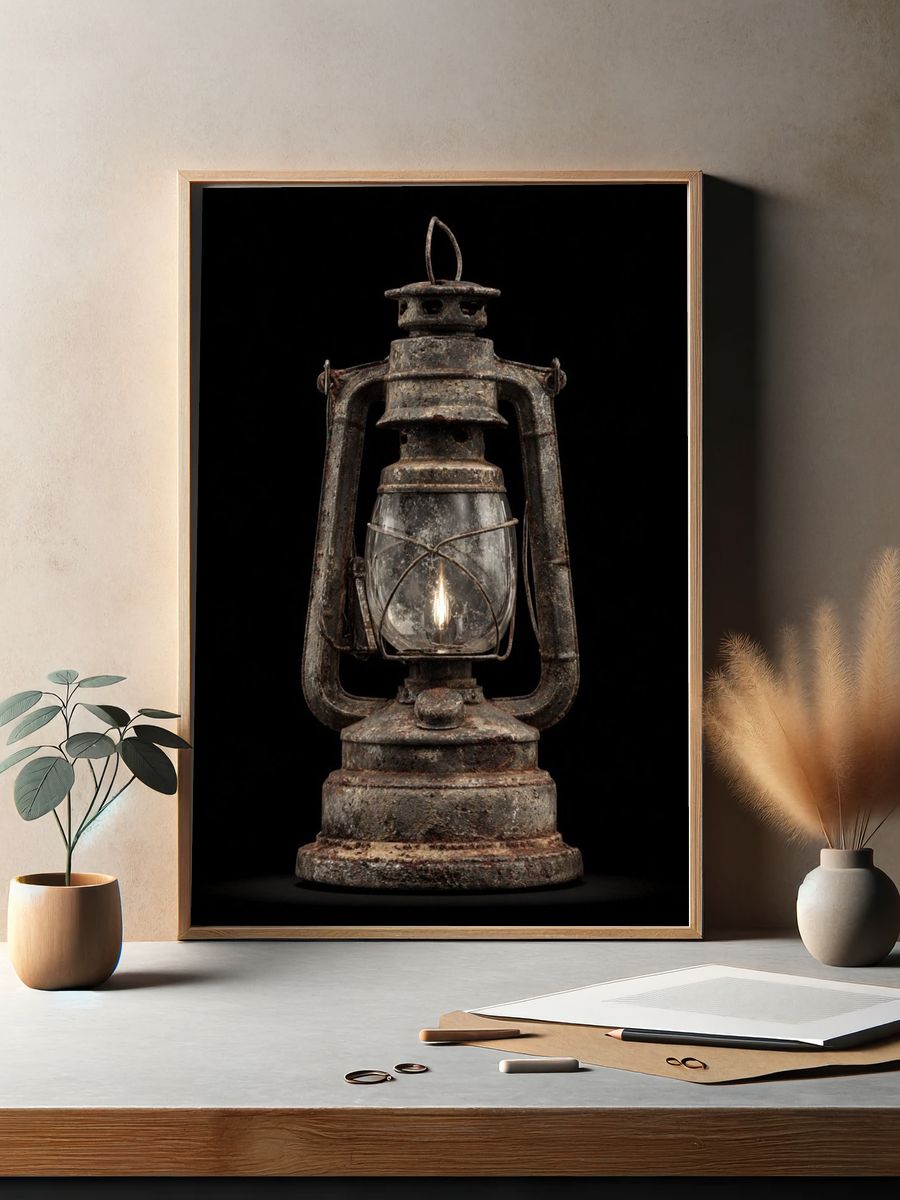 Rustic Lantern Still Life Poster. — room view 2
