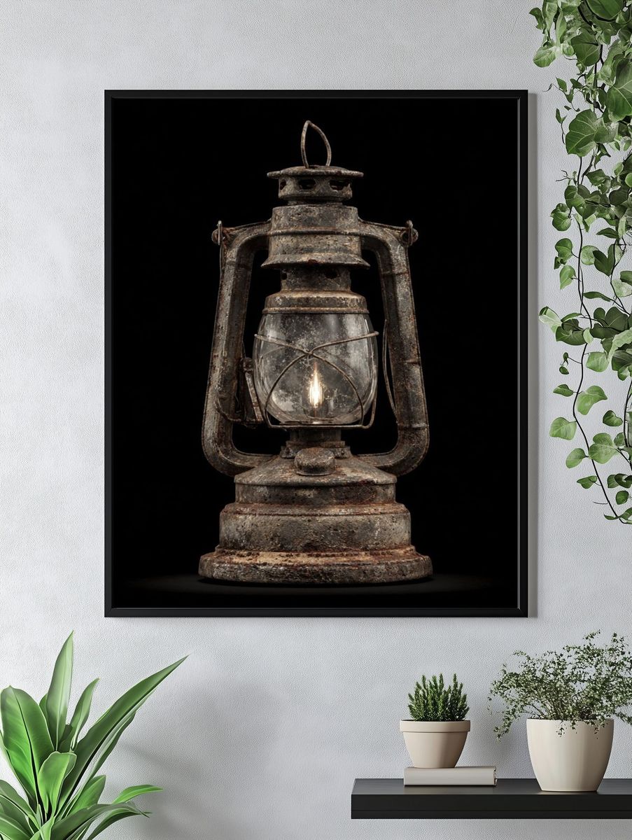 Rustic Lantern Still Life Poster. — room view 4