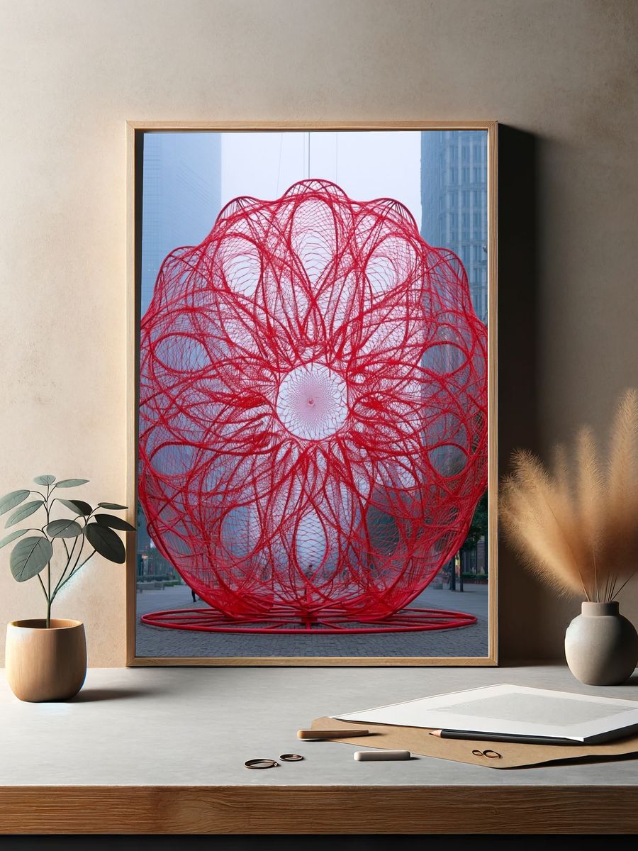 Red Urban Sculpture Photography Poster. — room view 2
