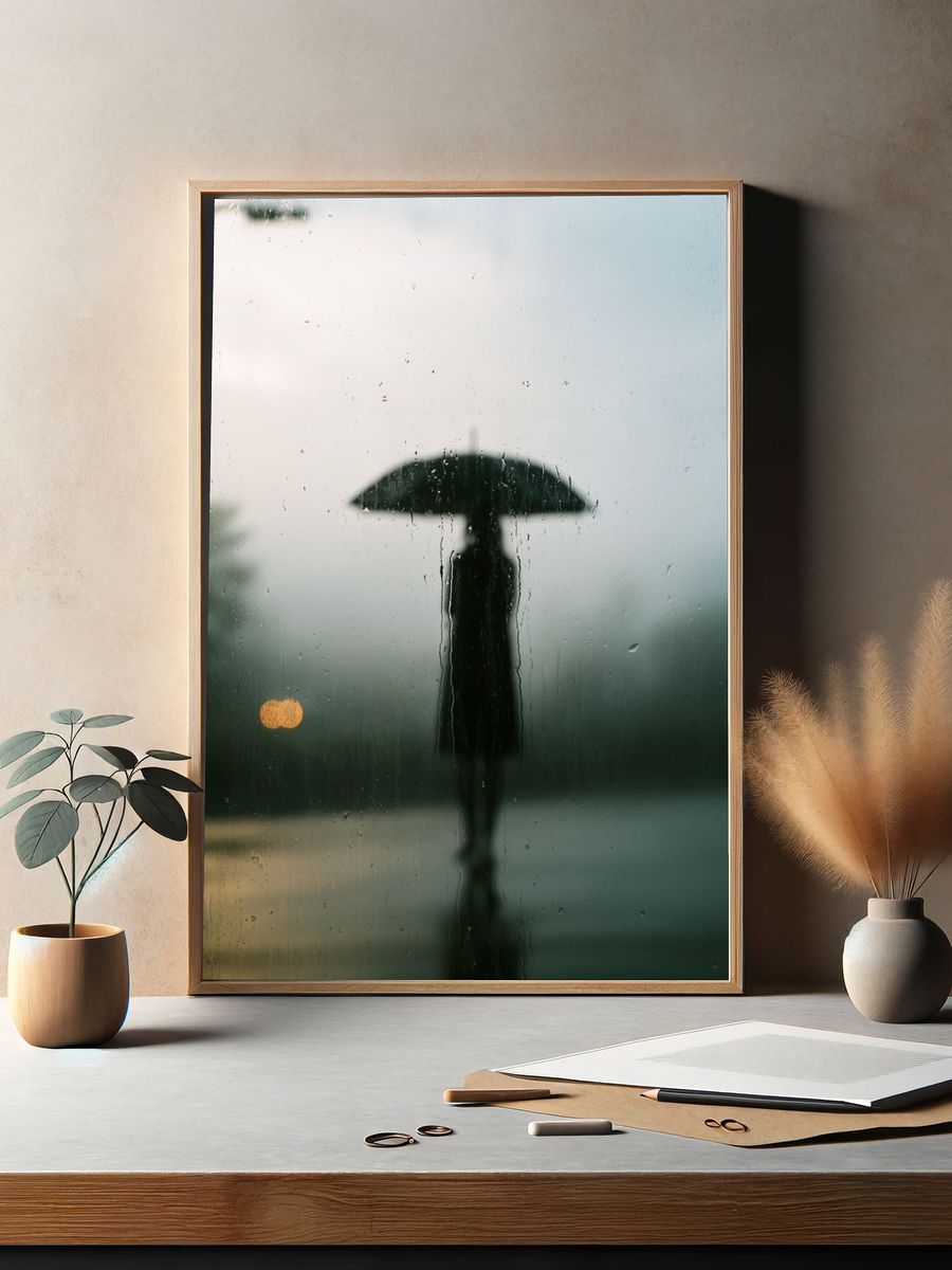 Rainy Umbrella Silhouette Photography Print. — room view 2