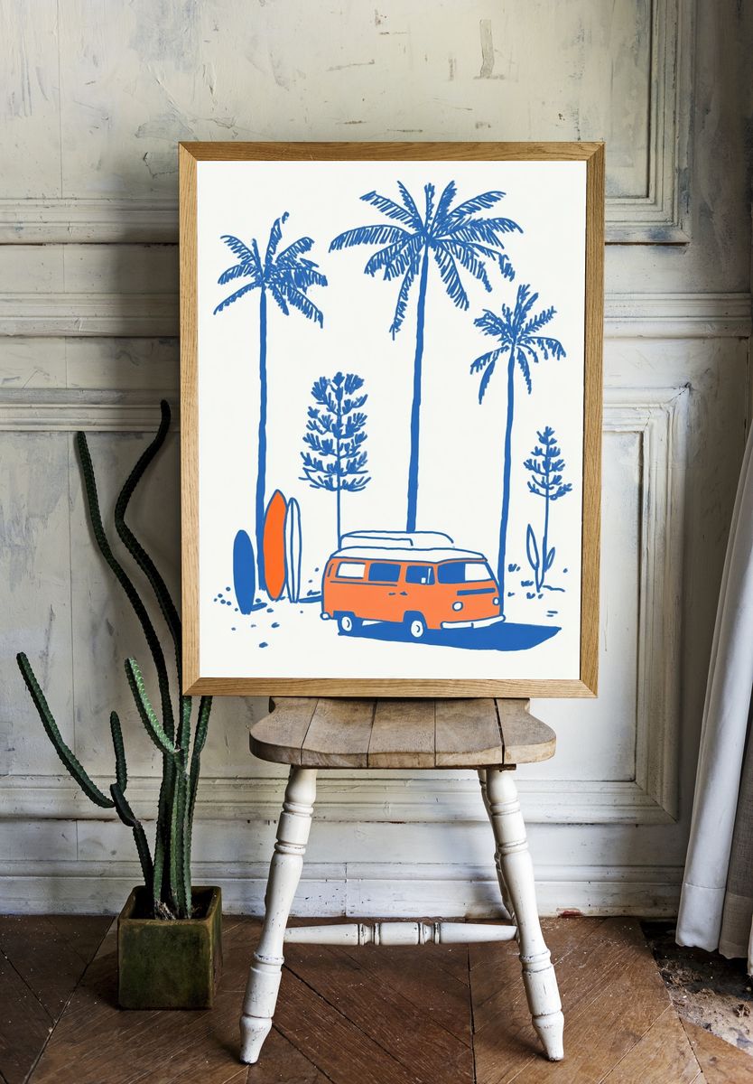 Retro Surf Van and Palms Poster. — room view 1
