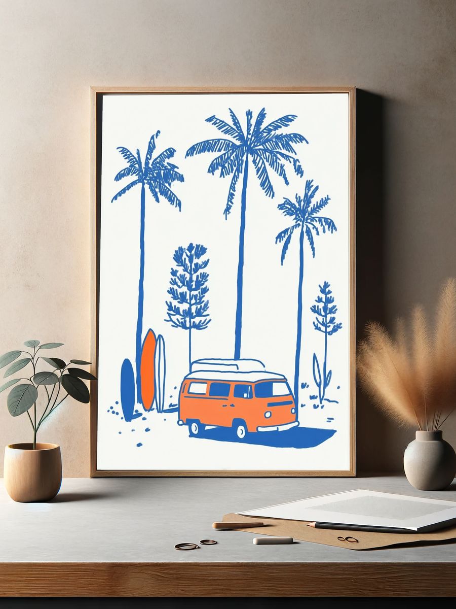 Retro Surf Van and Palms Poster. — room view 2