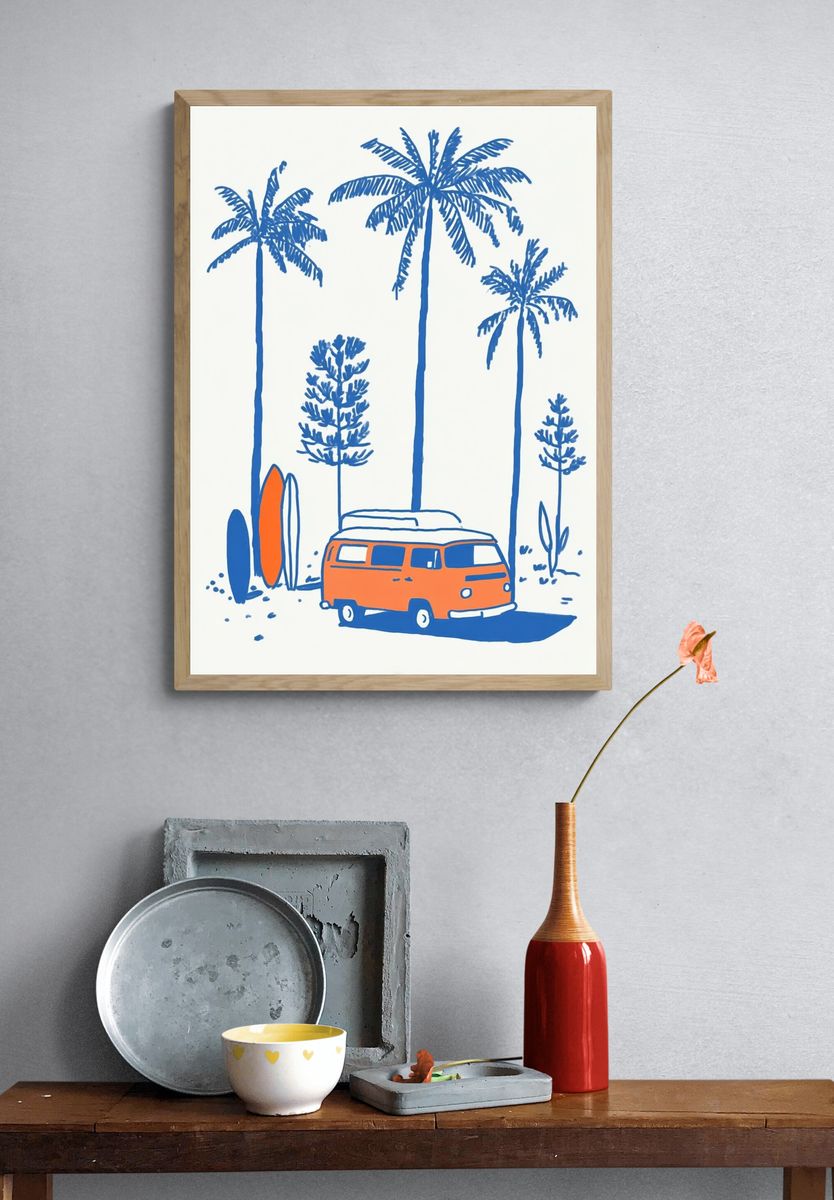 Retro Surf Van and Palms Poster. — room view 3
