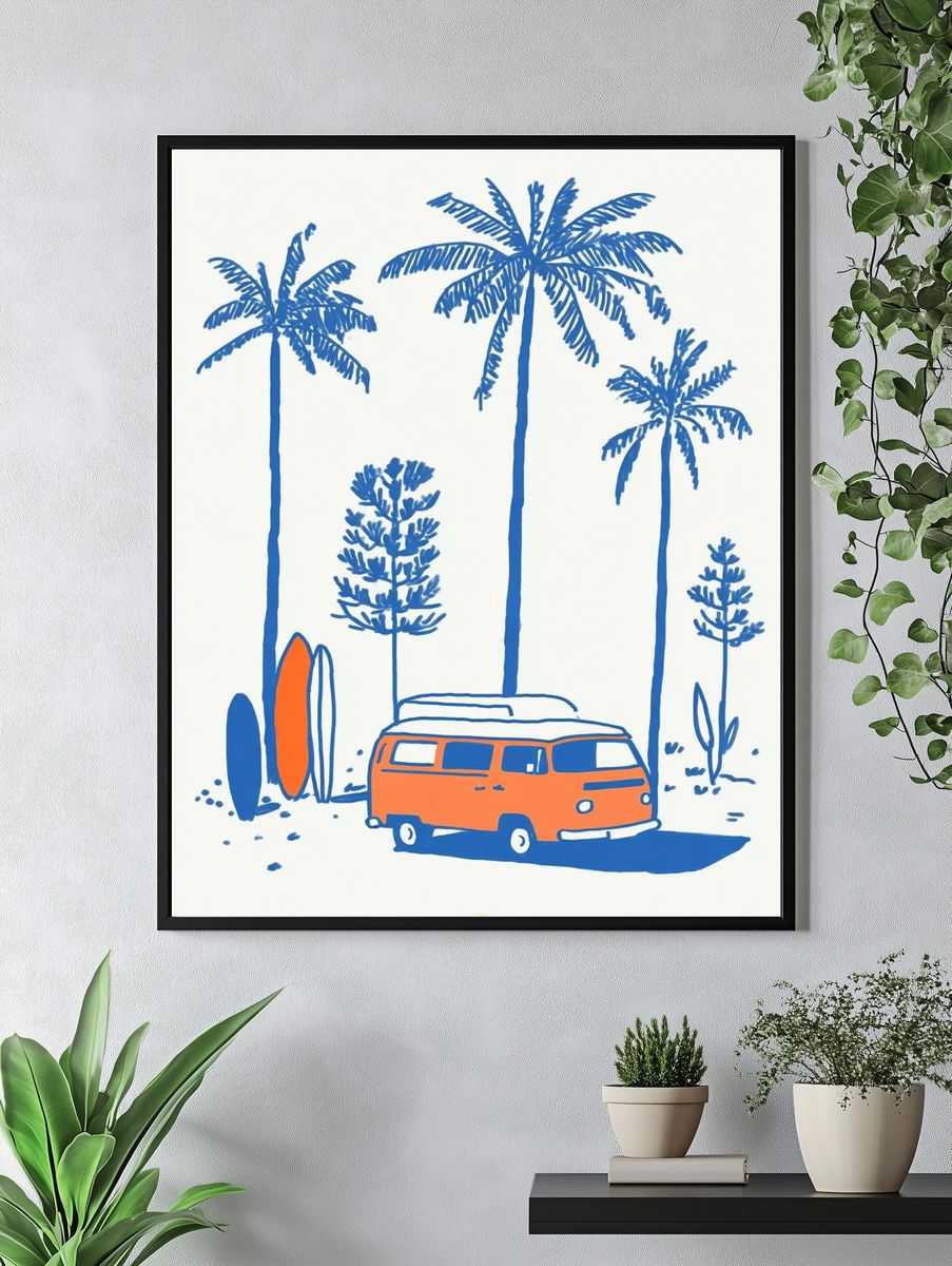 Retro Surf Van and Palms Poster. — room view 4