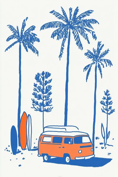 Retro Surf Van and Palms Poster
