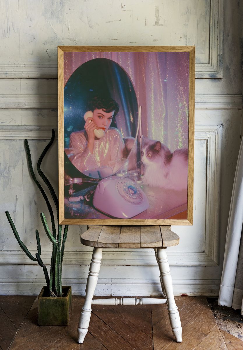 Retro Vanity Cat Portrait Poster. room preview