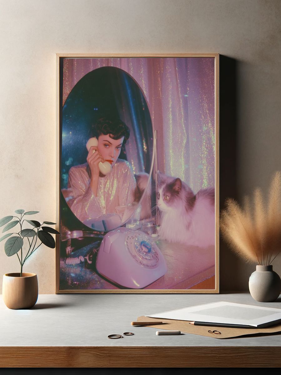 Retro Vanity Cat Portrait Poster. — room view 2