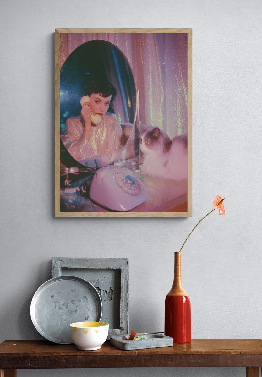 Retro Vanity Cat Portrait Poster. — room view 3