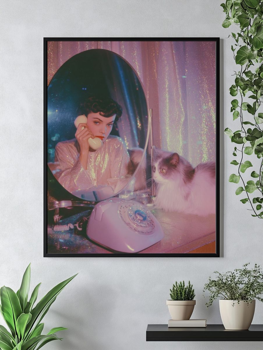 Retro Vanity Cat Portrait Poster. — room view 4