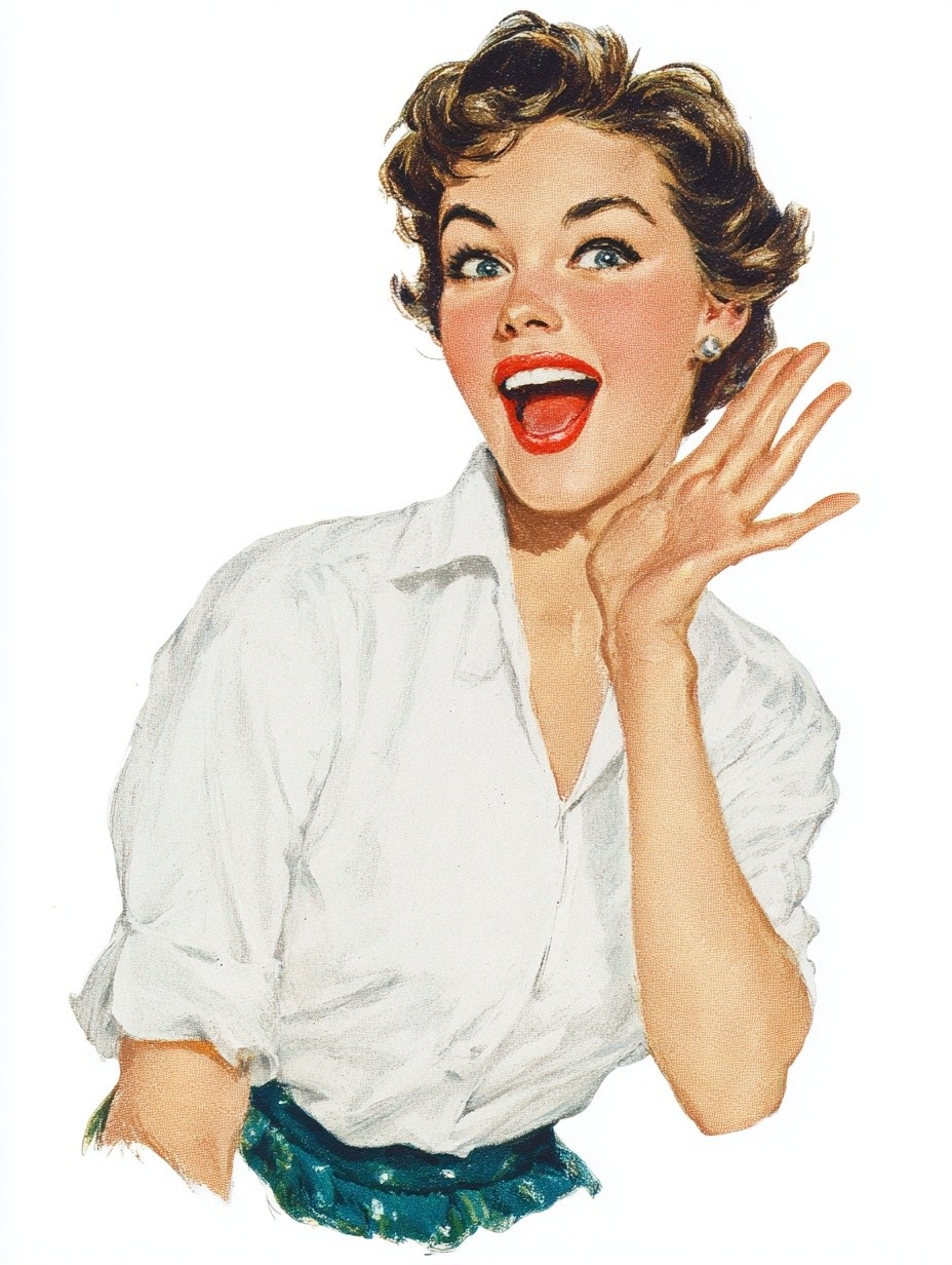 Retro Cheerful Woman — Vintage Print. poster detail